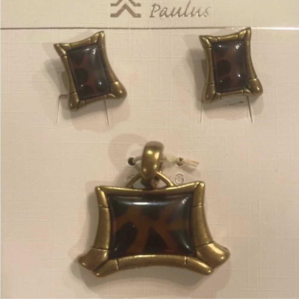 Paulus Tortoise Shell Earrings & Pendant Set NWT Vintage Look